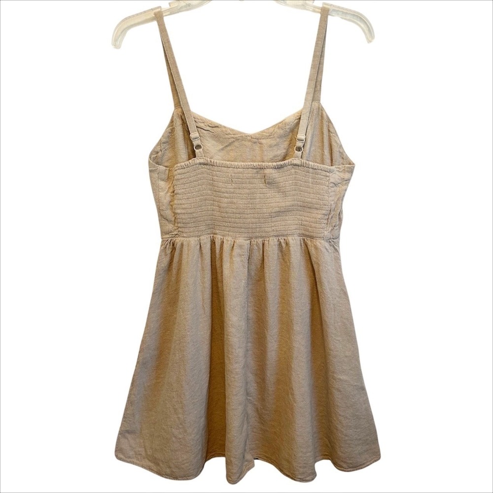 Old Navy Linen Dress Medium Beige Tan Fit & Flare Cami Mini Coastal Cottage Boho - Picture 3 of 7